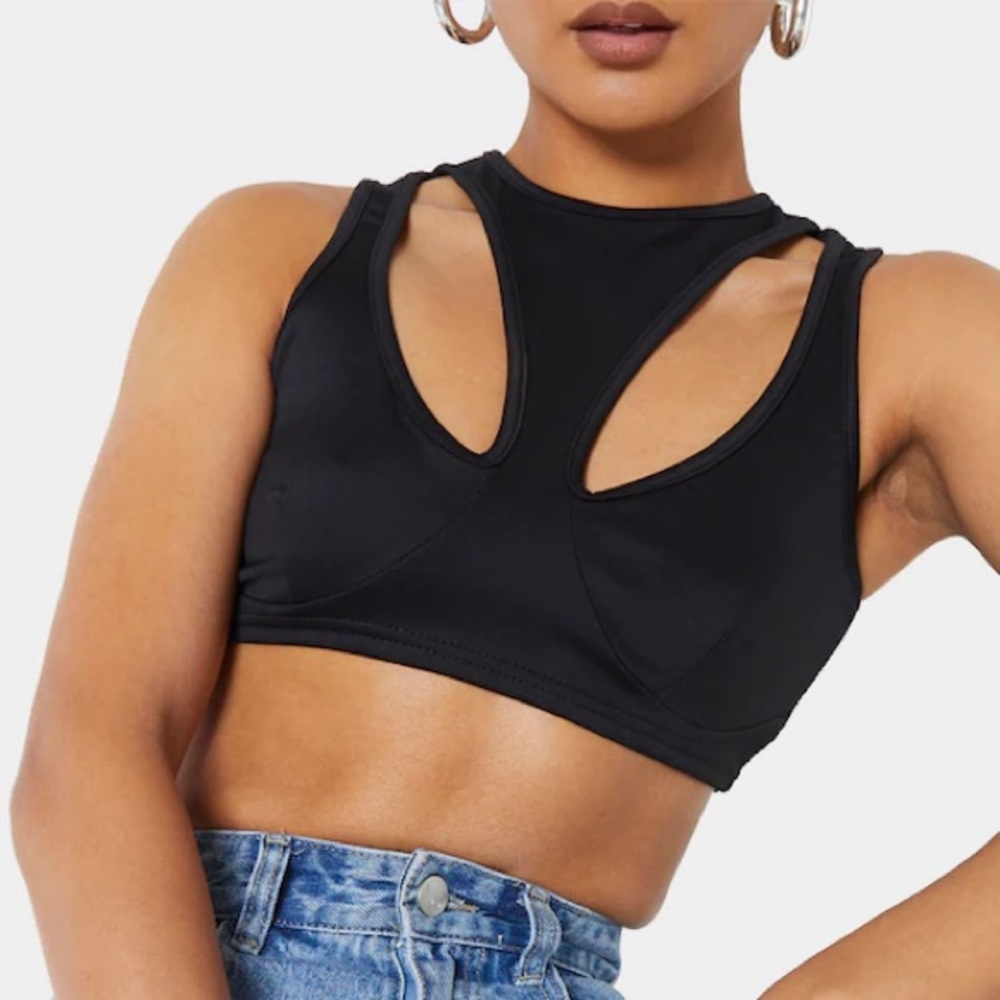 PLT Black cut out crop top